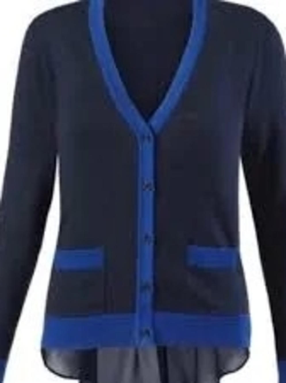 CAbi Navy Cardigan with Royal Blue Trim